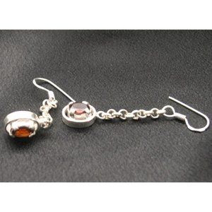 New Sterling Silver Red Garnet Modernist Earrings
